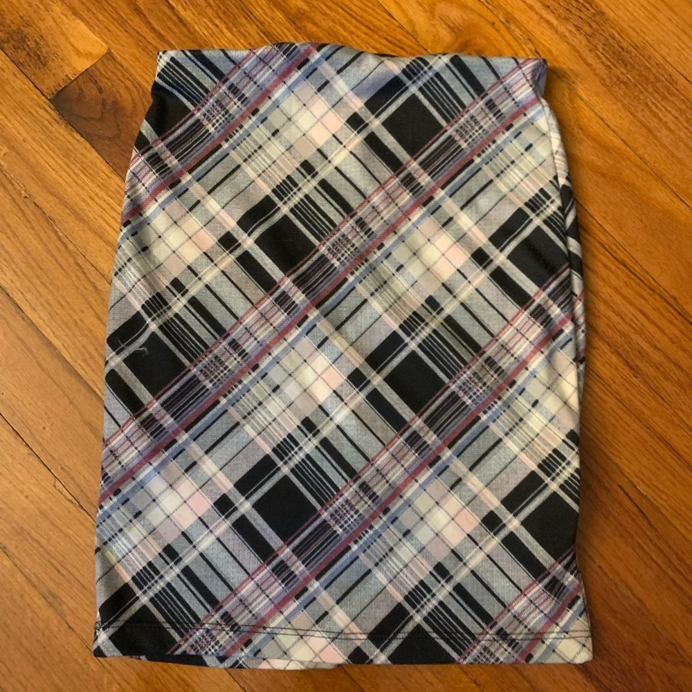 Pink, black, grey plaid pencil skirt, size XS
